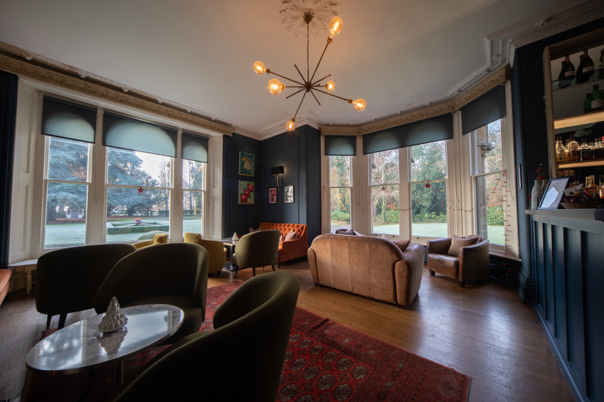 Bar with garden views